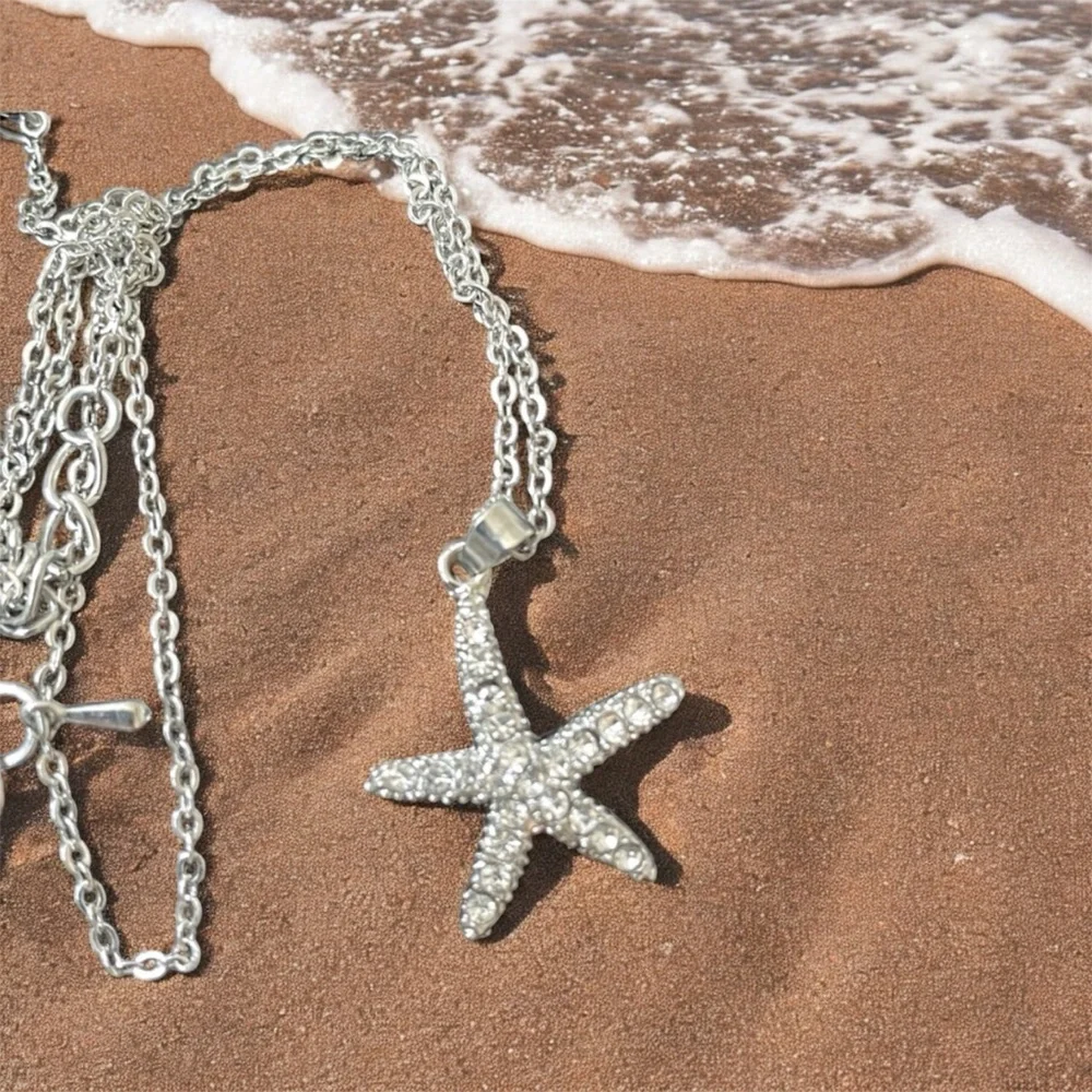 Crystal rhinestone Diamond STARFISH necklace charm pendant
